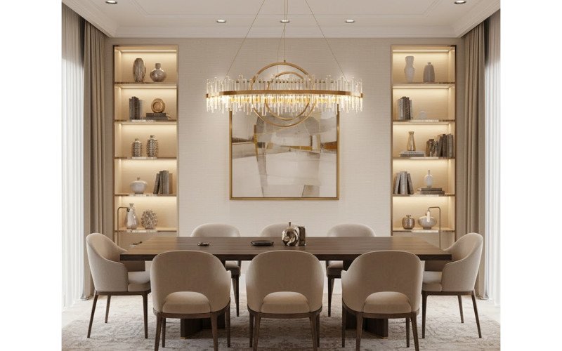 Elegant Dining Room Interior Design with Statement Lighting